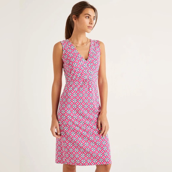 NWOT Boden Eden Jersey Dress Knee Length Pink White Blue Women’s Size 6 - Picture 1 of 5
